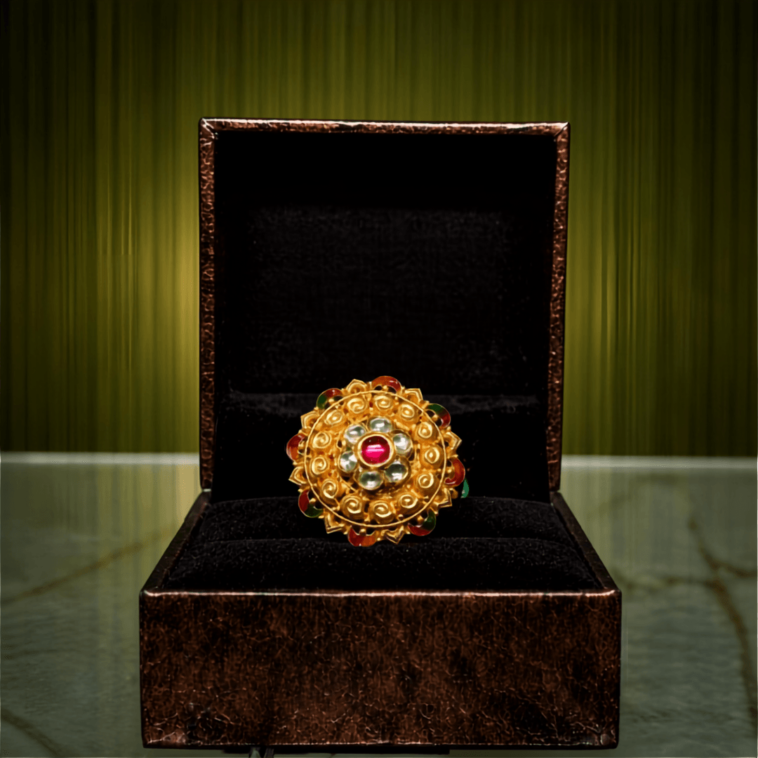 Kundan Jadau & Meenakari Flower Ring — Siddhivinayak Jewellers